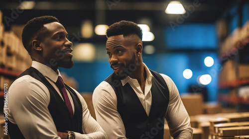 Authentic African American Business Partners in Bokeh Warehouse