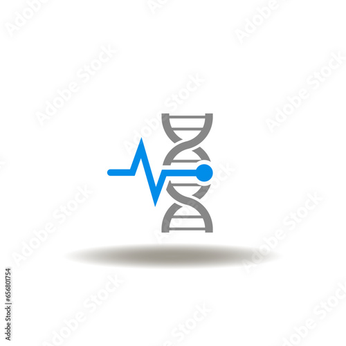 Vector illustration of DNA helix with pulse line or heartbeat. Icon of medicine innovation. Symbol of  medical technology.