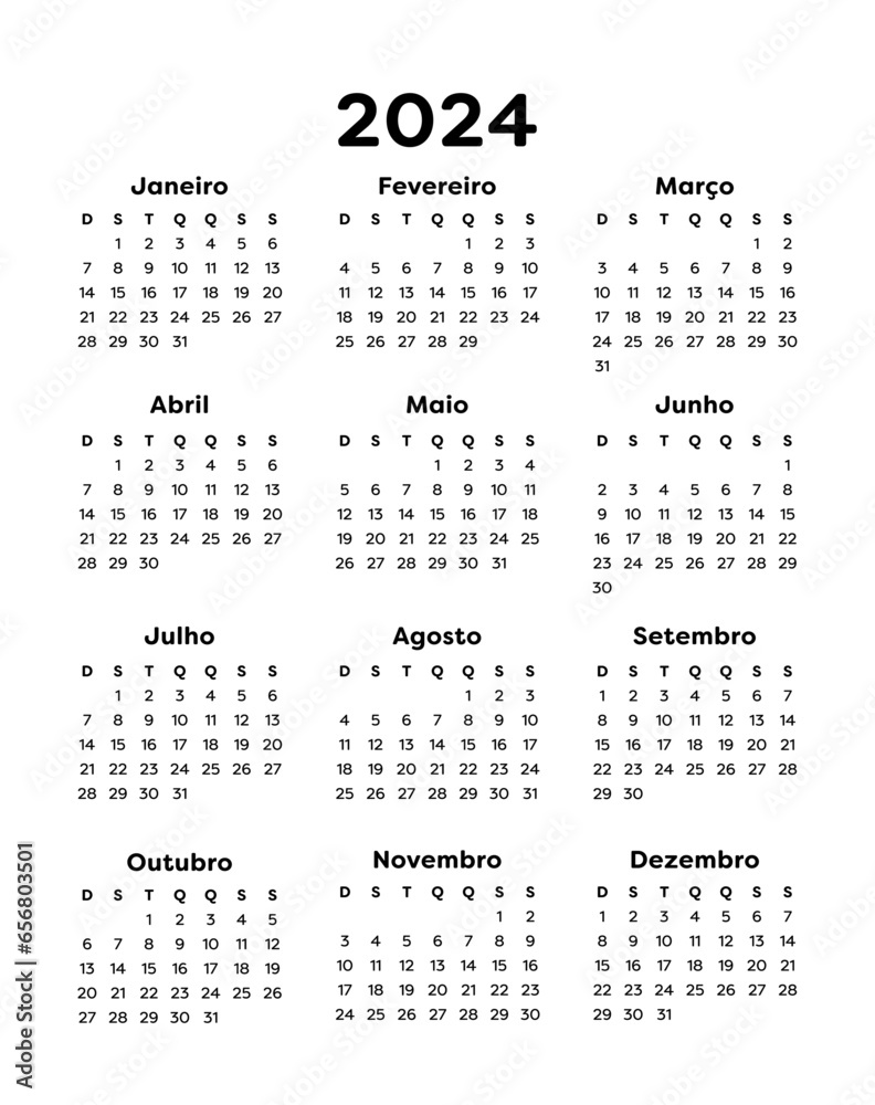 Calendário anual, calendário de 2024 com todos os meses: janeiro, fevereiro, março, abril, maio, junho, julho, agosto, setembro, outubro, novembro e dezembro. Planejamento Anual. - obrazy, fototapety, plakaty 