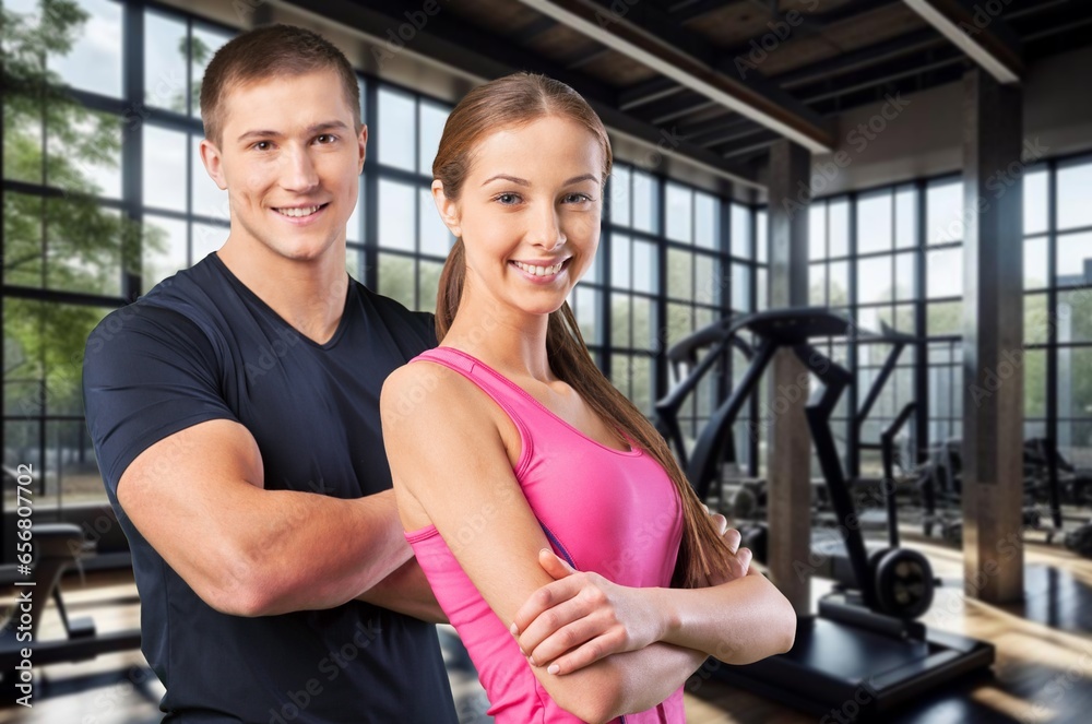 Happy athletic sporty couple working out, AI generated image