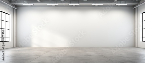 Plain empty photo studio with a clean white cyclorama and natural sunlight and shadows from a large window photo