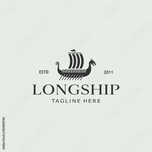 Viking Ship Logo Design Vector