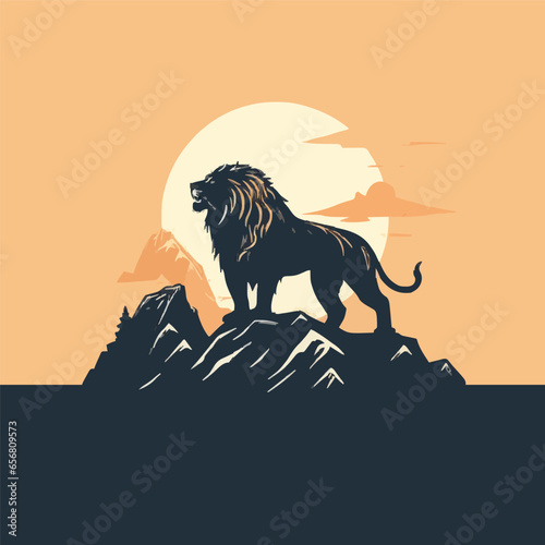 lion going up a mountain silhouette minimalist v