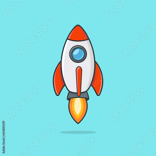 Vector illustration rocket startup fly launch, grow up growth progress process business concept