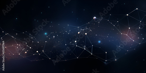 Technology network background with moving lines and dots.
