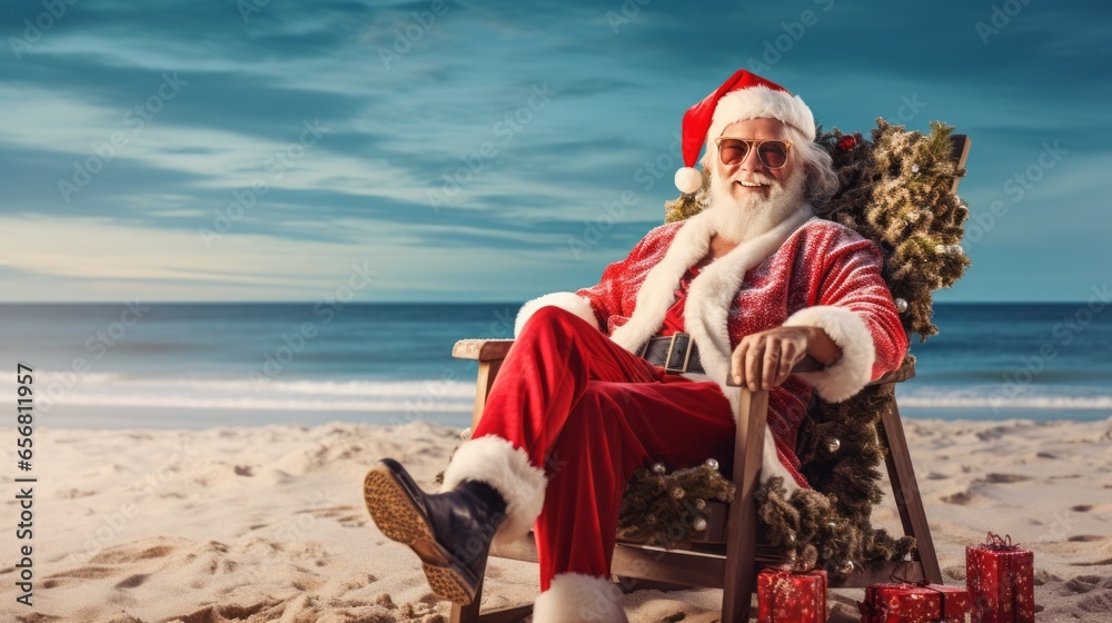 Obraz premium Santa claus at the beach