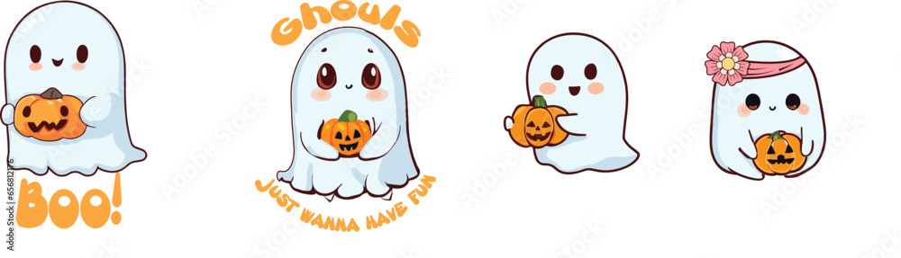 a cute ghost ilustration holding a pumpkin a cute ghost ilustration holding a pumpkin