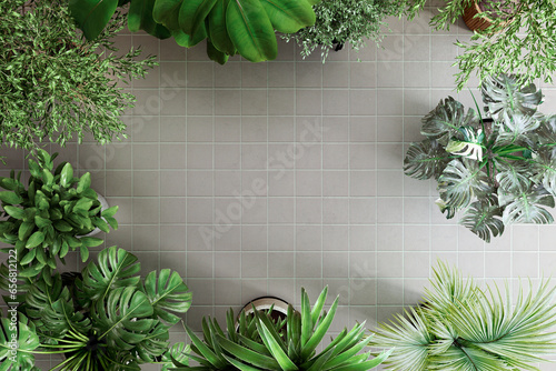 Background image of houseplants on a tile floor