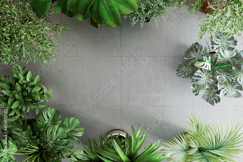 Background image of houseplants on a tile floor