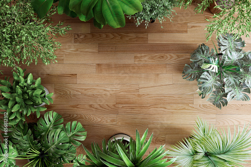 Background image of houseplants on a wood floor