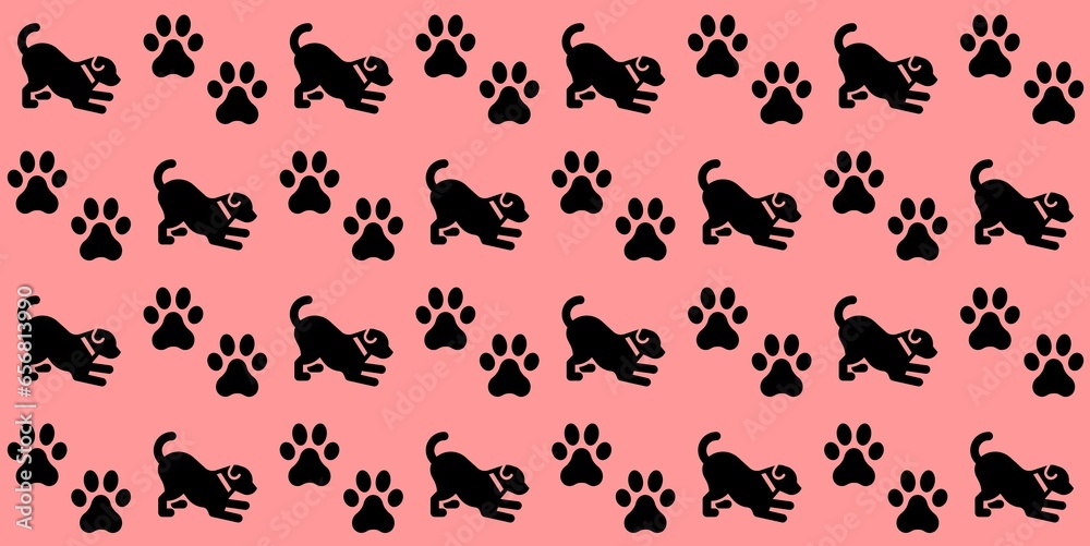 Dog with paw prints pink background vector Dog with paw prints pink background vector