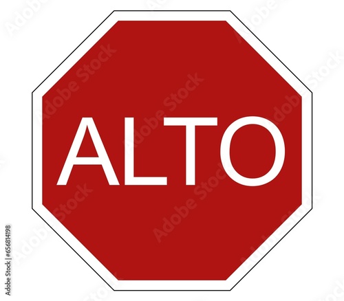 Red stop sign alto Spanish road sign vector photo