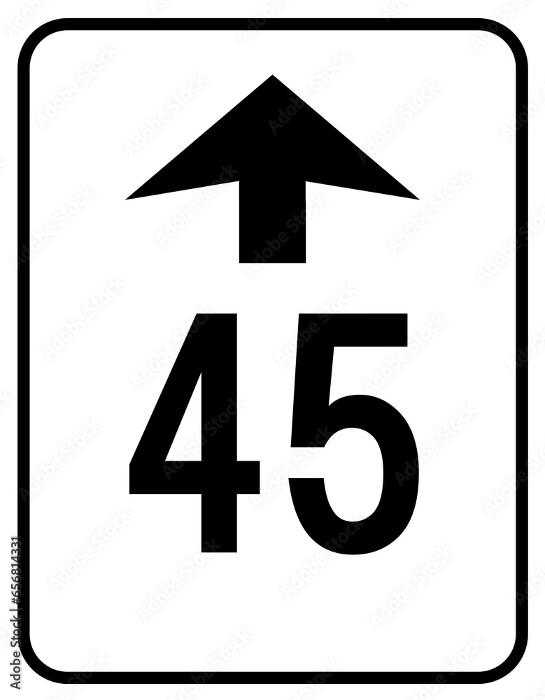 Maximum 45 miles or kilometers per hour ahead speed limit sign Maximum 45 miles or kilometers per hour ahead speed limit sign
