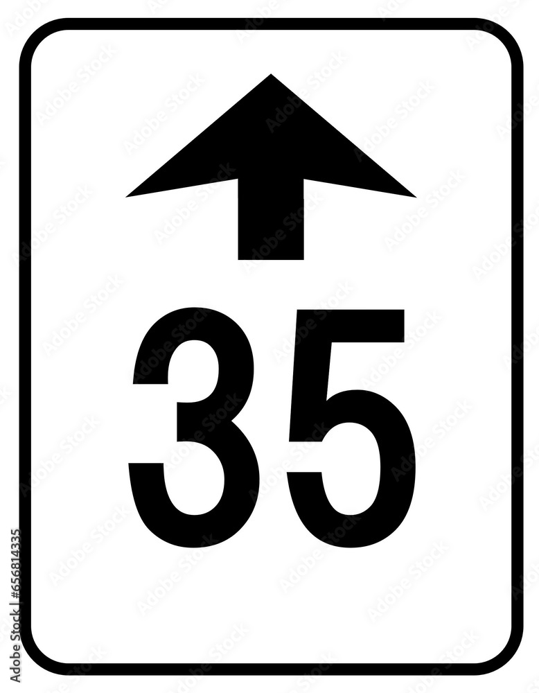 Maximum 35 miles or kilometers per hour ahead speed limit sign Maximum 35 miles or kilometers per hour ahead speed limit sign