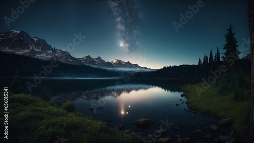 Dark landscape  trees  starry night  stars  galaxy in the sky