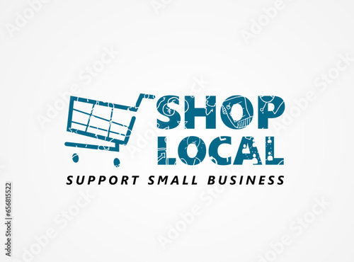 Support small business concept illustration. shop local banner idea with shopping cart icon