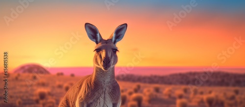 Kangaroo on the background of the sunset. Panorama © andri