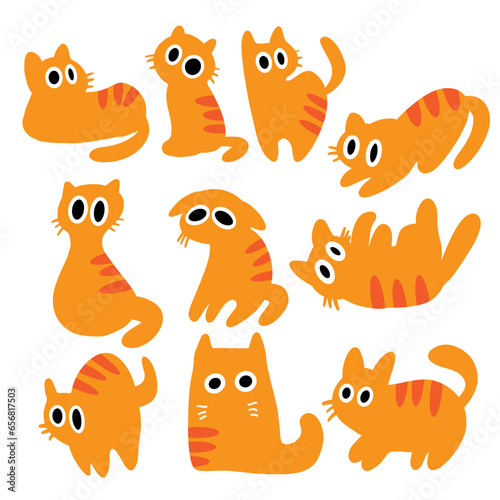 Orange cat cartoon drawing Bundle set