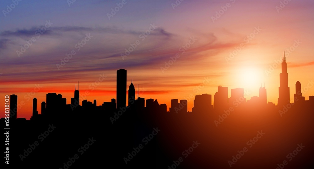 Beautiful city skyline silhouette on sky background