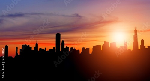 Beautiful city skyline silhouette on sky background