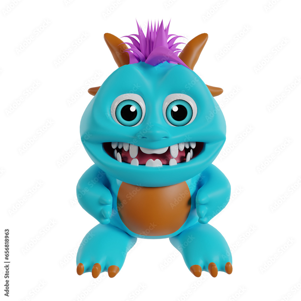 Cute chibi monster 3d render clipart