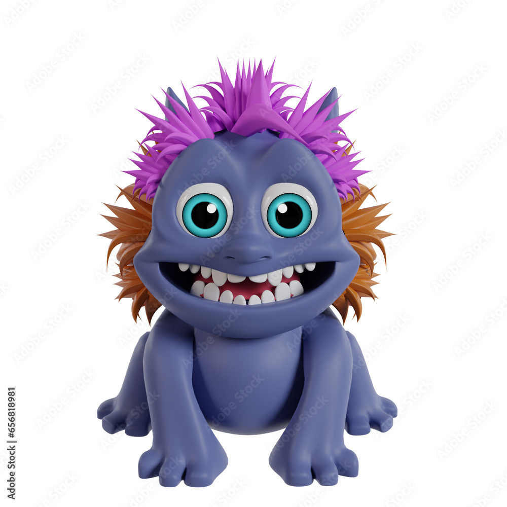 Cute chibi monster 3d render clipart