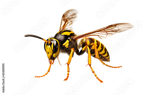 A wasp on a white background, insect closeup, pollinator, pest control