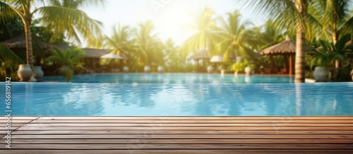 Tropical resort in summer with blurred pool for displaying products