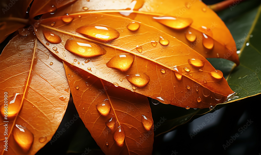 Fototapeta premium autumn leaves drenched in rain