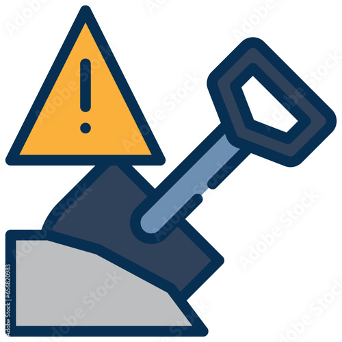 beware construction site shovel exclamation filled outline