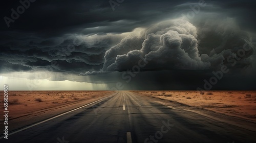 Stormy highway in a deserted desert