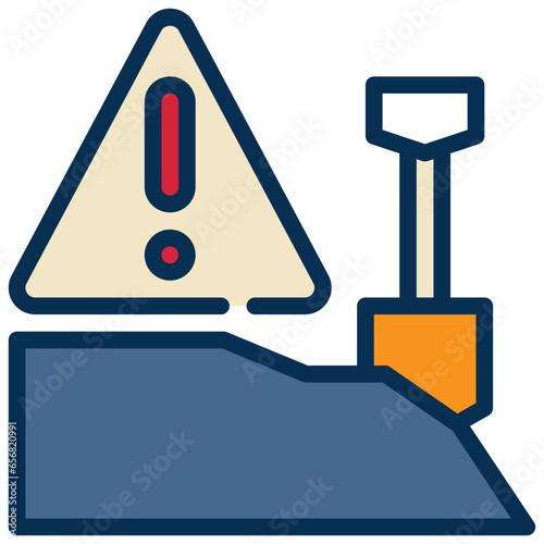 construction shovel beware exclamation warning filled outline