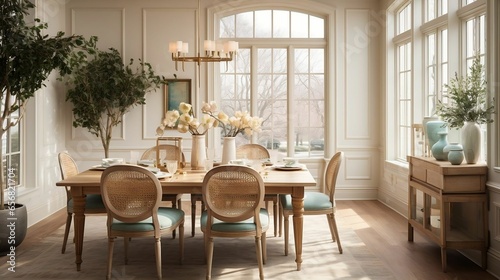 An elegant dining room with a beautifully set table  © Halim Karya Art