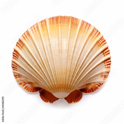 scallop shell (ocean marine animal) isolated on white background cutout, Generative AI 