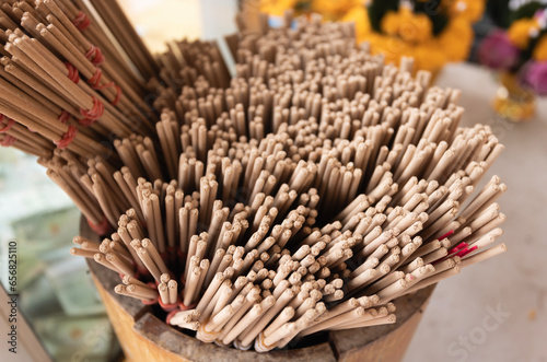 Closeup incense sticks according to religious beliefs for religious worship of Asian people