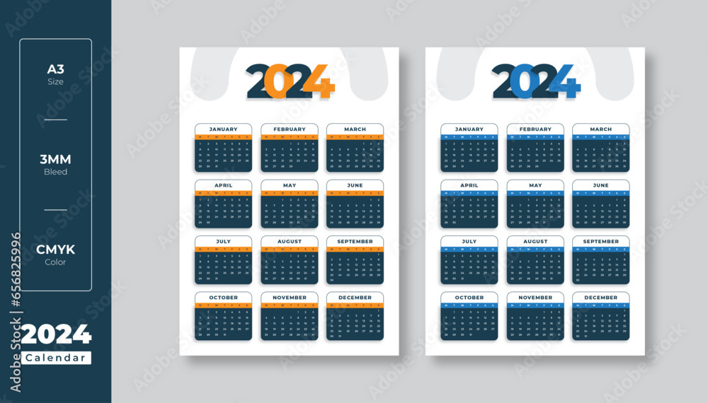 2024 Onepage wall calendar design, Modern 12 Month onepage calendar 12 Month 1 Page Calendar 2025 22 X 36