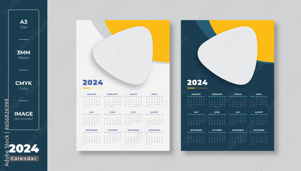 2024 Onepage wall calendar design, Modern 12 Month onepage calendar