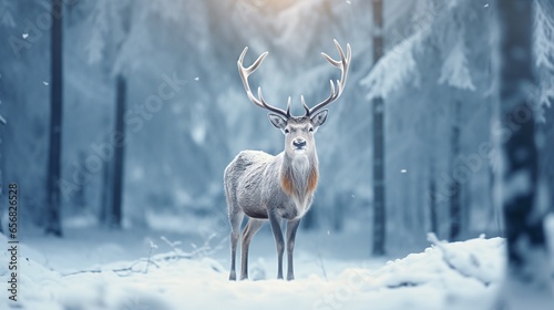 Portrait of majestic deer stag in Winter