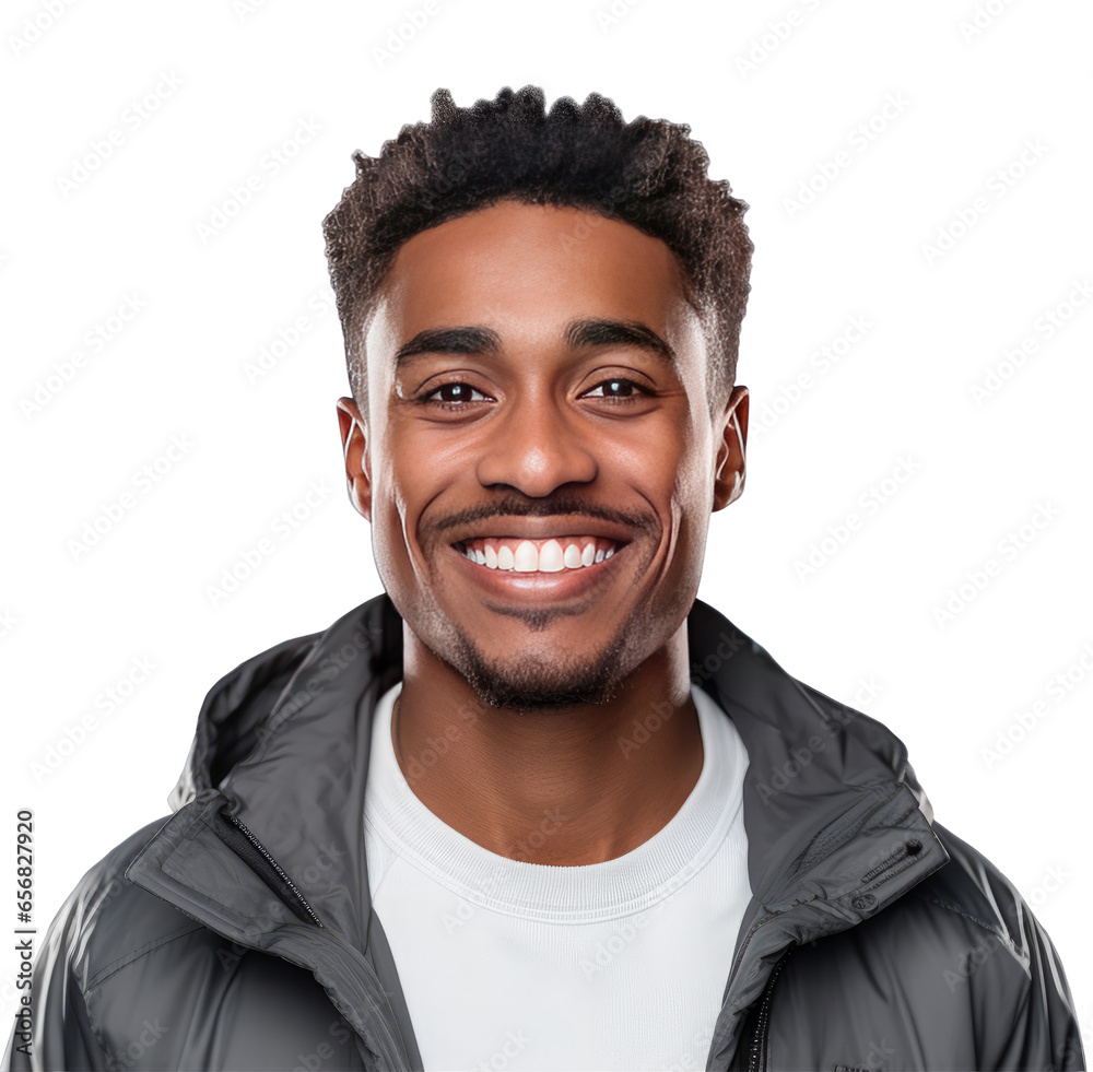 Obraz premium Young handsome african man happy face smiling isolated on white transparent background