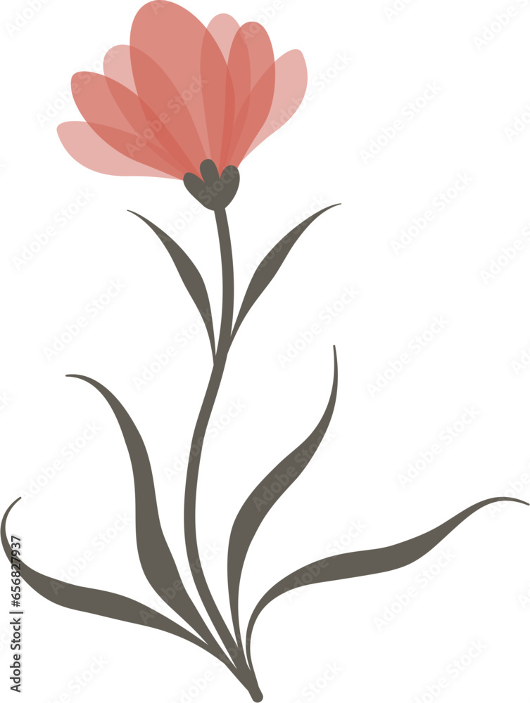 Obraz premium Pretty Red Pink Flower and Green Leaves Vector