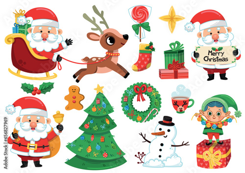 Vector christmas clip art set. santa and christmas design elements. vector clipart.