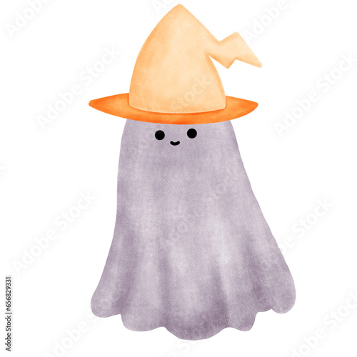 a cartoon ghost wearing a witch hat