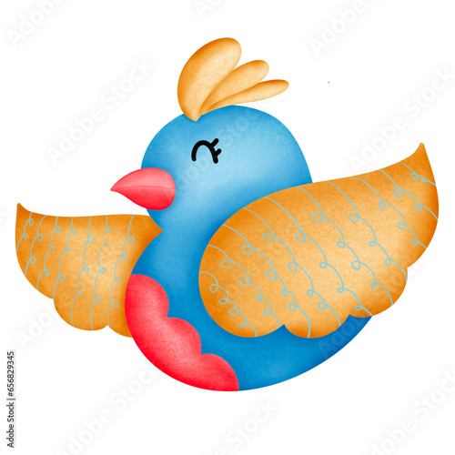 a cartoon blue bird with a red beak