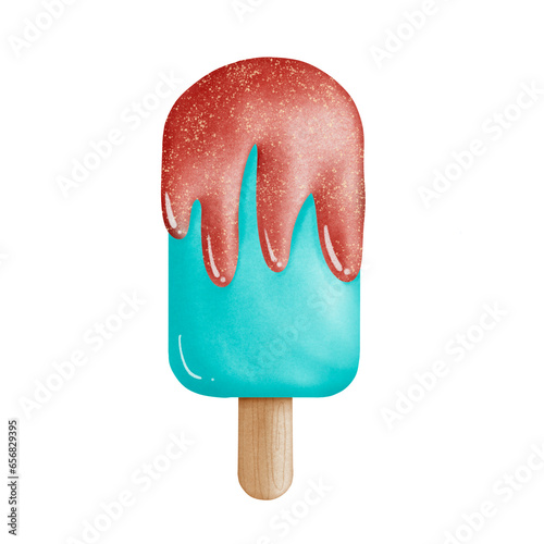 Ice cream stick topped with red cream