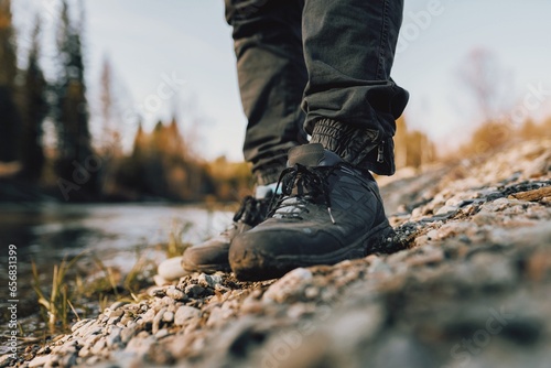 hiking boots in the woods