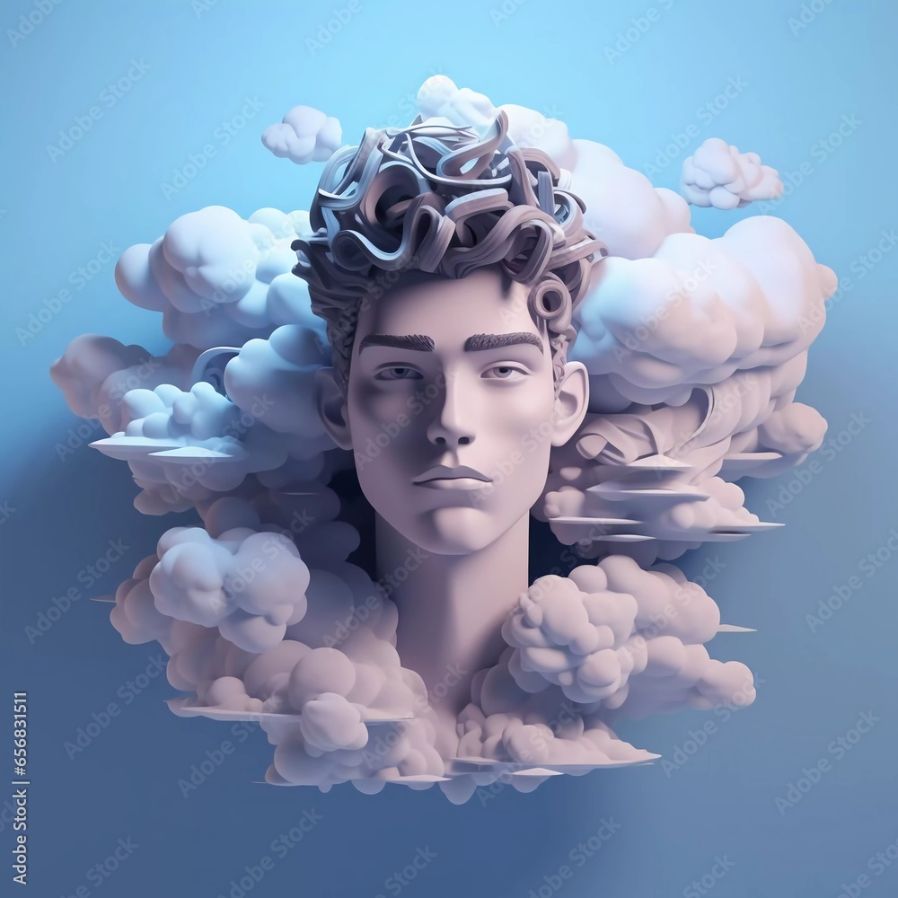 3D design of a man with clouds