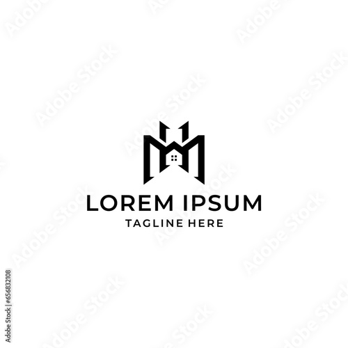 m h mh hm initial home logo design vector template
