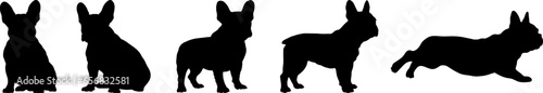 french bulldog dog breed black silhouette logo set