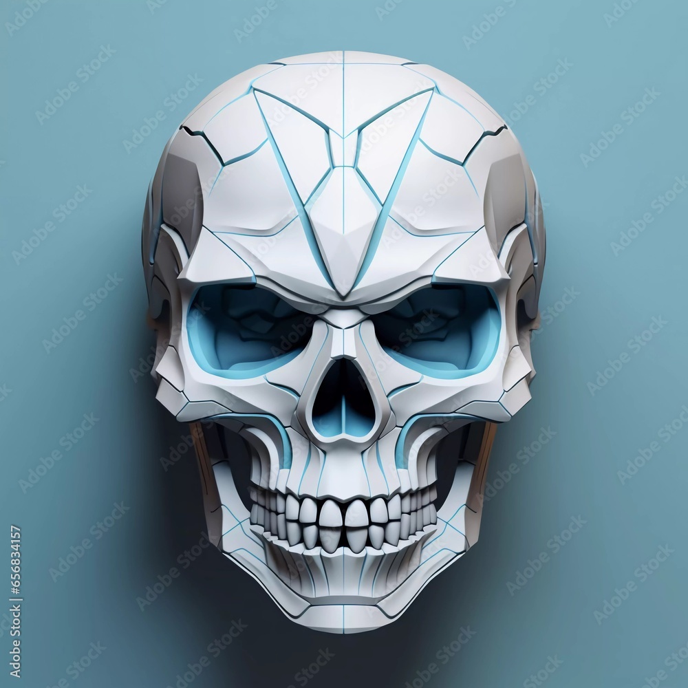 3D human skull in blue and white 3D human skull in blue and white