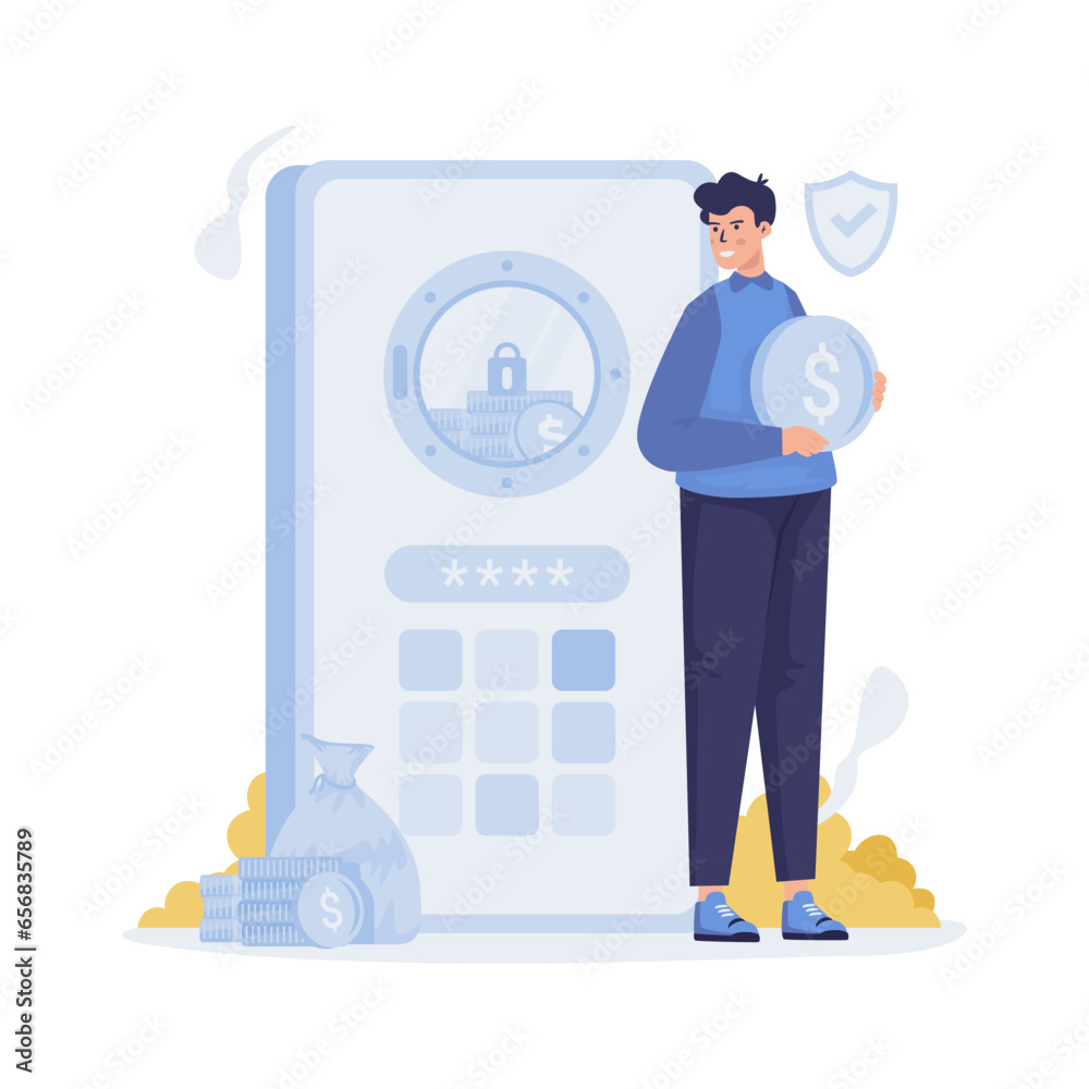 Saving money in a safe box vector illustration